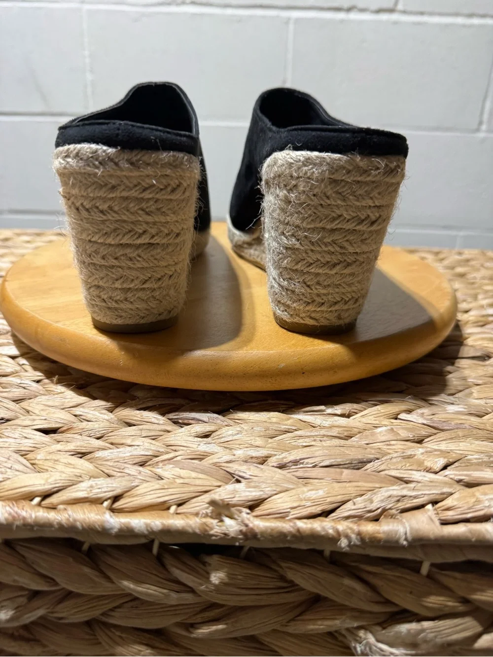 Black Suede Espadrille Mule Heels